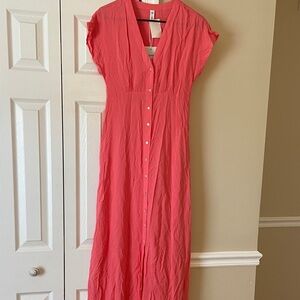 Only Coral Maxi Dress with Buttons